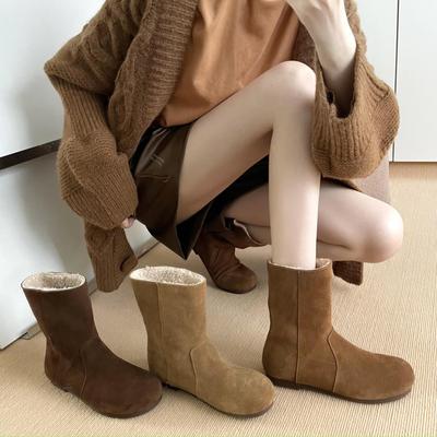 Two-wear Snow Boots Women's Winter 2025 New Mori Retro Lamb Wool Short Boots Velvet Cotton Shoes