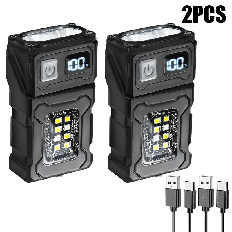 Multi-function Mini LED COB Flashlight Dual Light Source Super Bright Portable Torch Type-C Rechargable Camping Emergency Lamp
