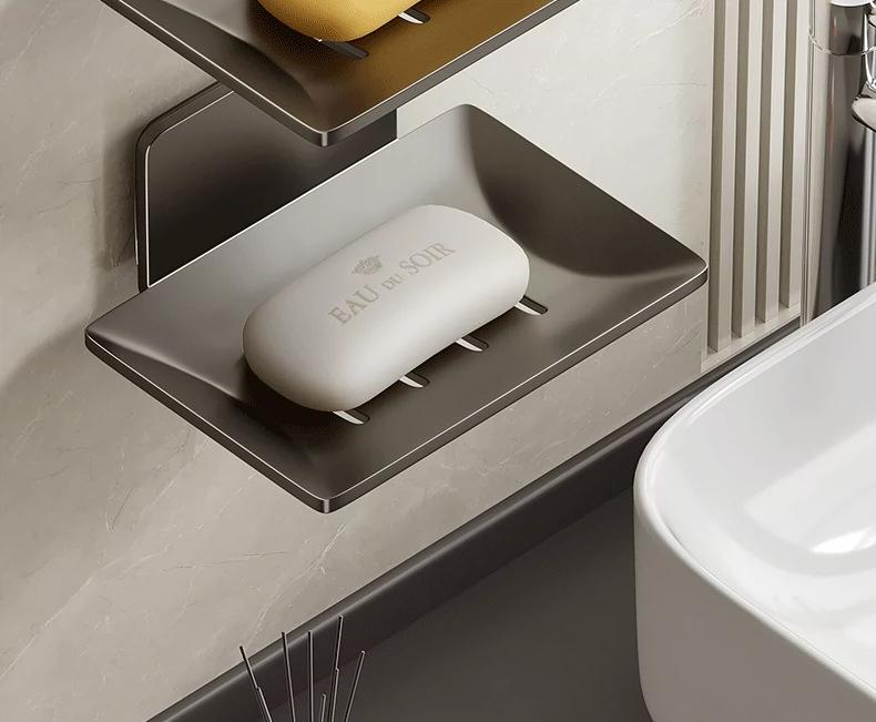 Gun Gray Aluminum Wall-Mounted Soap Dish - Creative Draining, Punch-Free Holder for Bathroom Storage