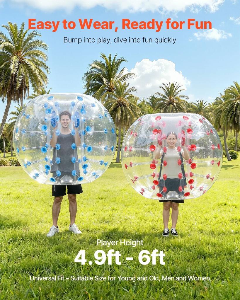 Inflatable Bumper Balls 2-Pack, 5FT/1.5M Body Sumo Zorb Balls for Teen & Adult, 0.8mm Thick PVC Human Hamster Bubble Balls for Outdoor Team Gaming