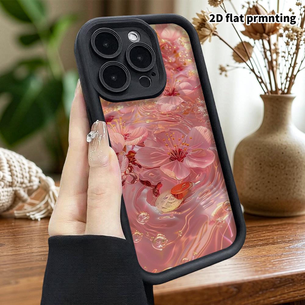 Phone Case: 2D Flat Design Suitable for iPhone 18 17 16 15 14 13 Pro Stepped Protective Case, Cherry Blossom Water Glow, Halloween Gift