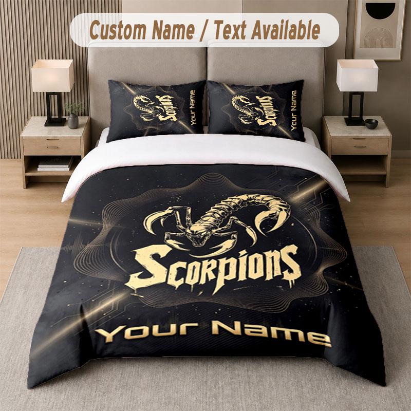 Custom Bedding Set Scorpions Pattern, Print Name Text 1 Duvet Cover plus 2 Pillowcases Home Textile