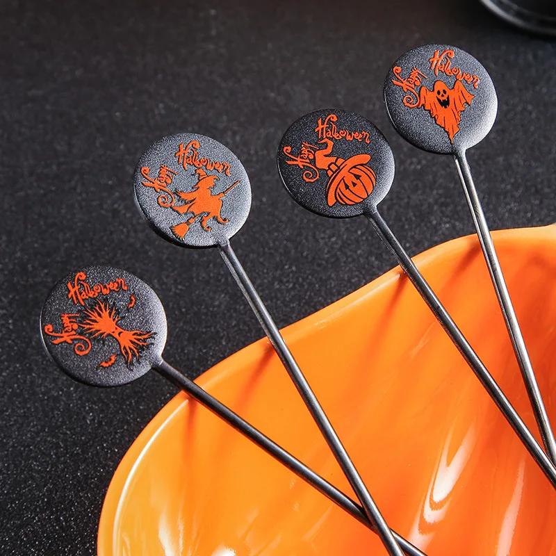 Halloween 304Stainless Steel Fork Spoon Set Halloween Pumpkin Witch Ghost Dessert Cake Fork Spoon Kitchen Stirring Ice Spoon