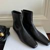 Leather Boots Women Autumn Winterblack Ankle Boots New Velvet Back Zipper Square Head Skinny Shoes Womens Low Heeled Short Boots