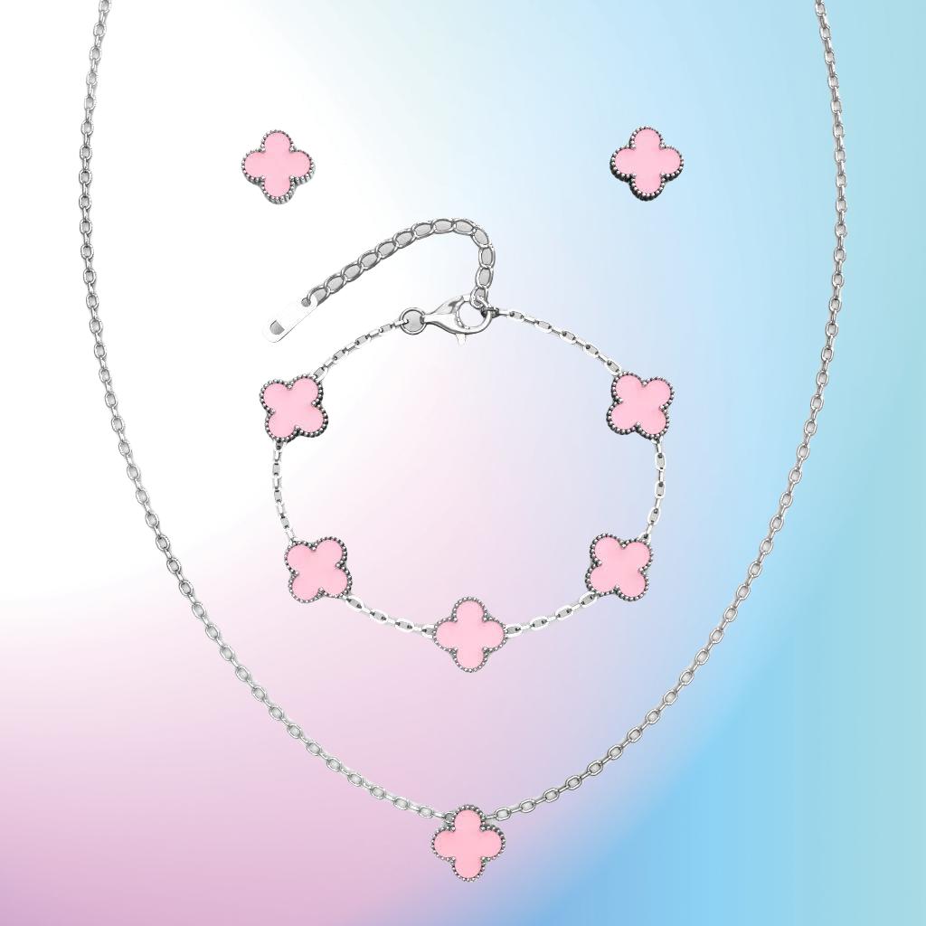 

3 шт. универсальный комплект из нержавеющей стали с клевером, женский комплект ожерелья, браслета для ушей, персонализированных аксессуаров necklace+Bracelet+Earring