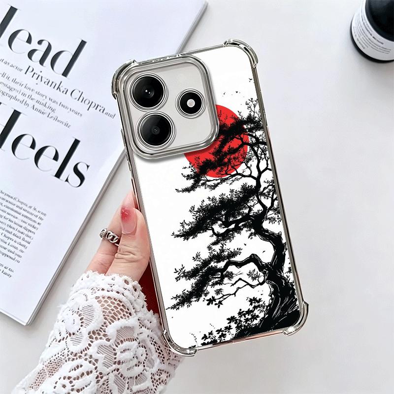 Japanese Minimalist Pine Tree Plating Phone Case For Xiaomi Redmi Note 14 15 Pro Plus 13 12 11 11S 11T 10 9S 9 5G Anti-Fall Aira