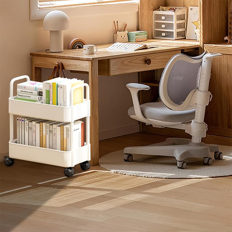 Rolling Utility Cart-Multifunctional Plastic Storage Shelves With Handle&Lockable Wheels -Ideal For Room/Office/Kitchen/Bathroom