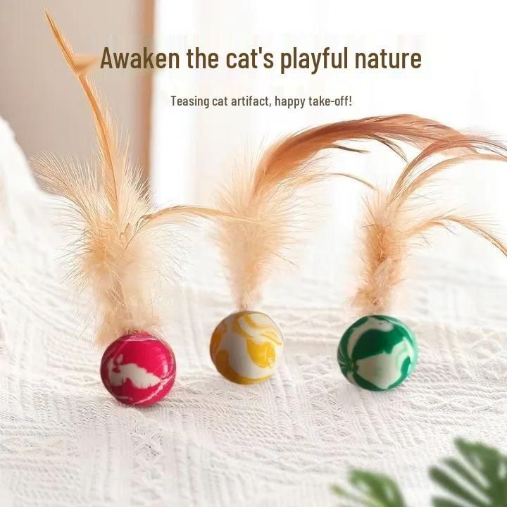 Exklusiv für Neueinsteiger: Katzen Hüpfball Spielzeug - Feder Übungsball zum Selbstspielen & gegen Langeweile