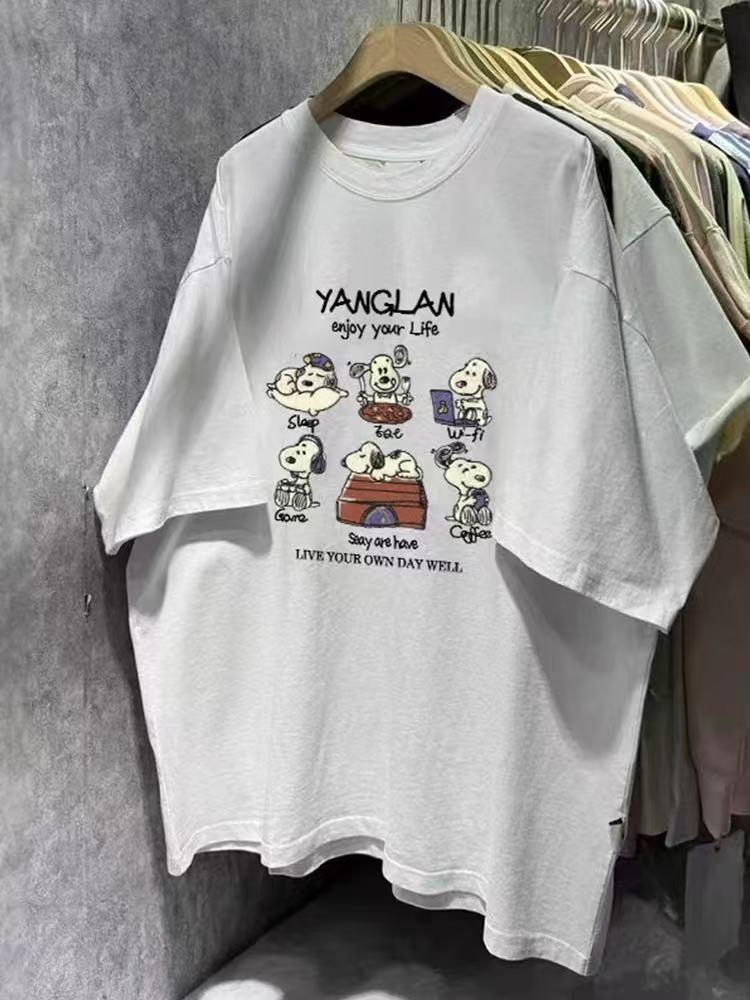 European and American popular loose minimalist printed short sleeves, pure cotton chic T-shirts, casual temperament, BF high-street clothing