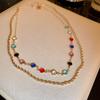 Bohemian Luxury Colorful Crystal Necklace for Women Double Layer Shiny Chain Choker Party Body Statement Jewelry Gifts