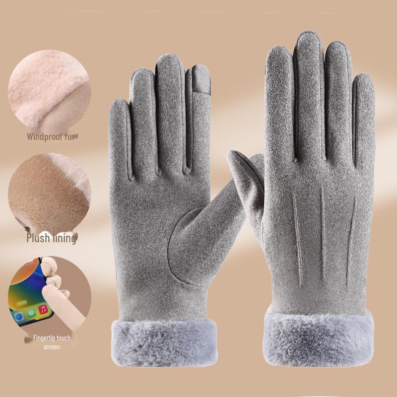 Women's Winter Touchscreen Velvet Gloves - Windproof, Fur-Lined, Ideal for Outdoor Activities and Cycling.