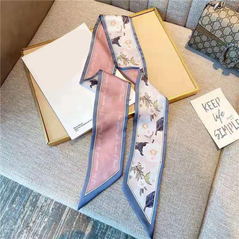 

Длинный шелковый шарф, сумка, галстук, женский шейный платок, узкий шарф, повязка для волос, фуляр, цветочный принт, бренд, женский шейный платок, лента, весна 2025, новинка 9x140cm