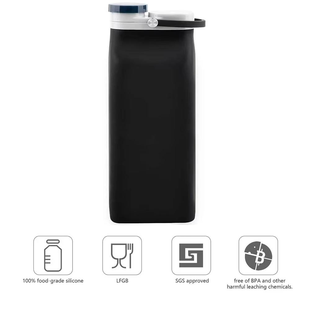 600ML Collapsible Water Bottles Cups Leakproof Valve Foldable Travel Silicone Water Bottle Cup for Gym Camping Hiking Sports