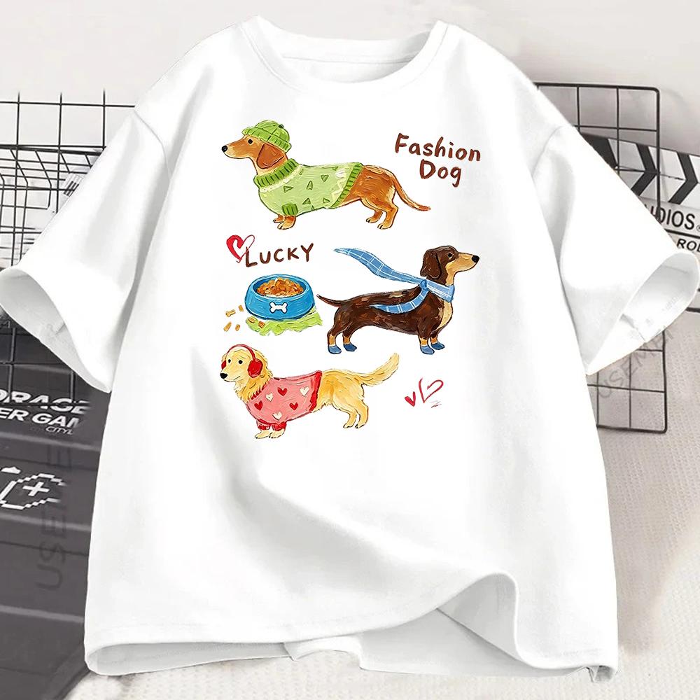 Cute Fashion Dog Print Tshirt Unisex Summer Loose Short Sleeve Cartoon Puppy Graphic Tee Casual Pet Lovers Top Gothic Y2k Top