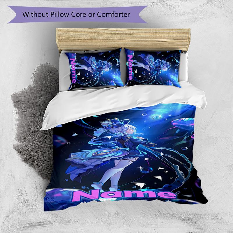 3pcs Custom Name Genshin Impact Characters Bedding Set Duvet Cover Closure Includes 1 Duvet Cover & 2 Pillowcases for All Seasons Bedroom Decor