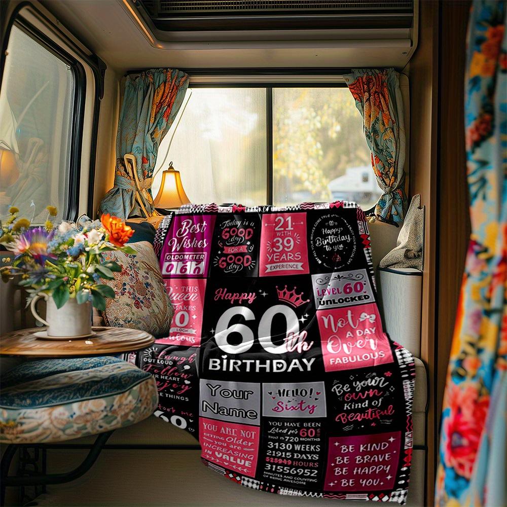 Happy 60Th Birthday Queen Blanket Personalized Name Soft Comfortable Stylish Blanket Car Blanket Perfect For Travel Camping Outdoor Home Suitable For