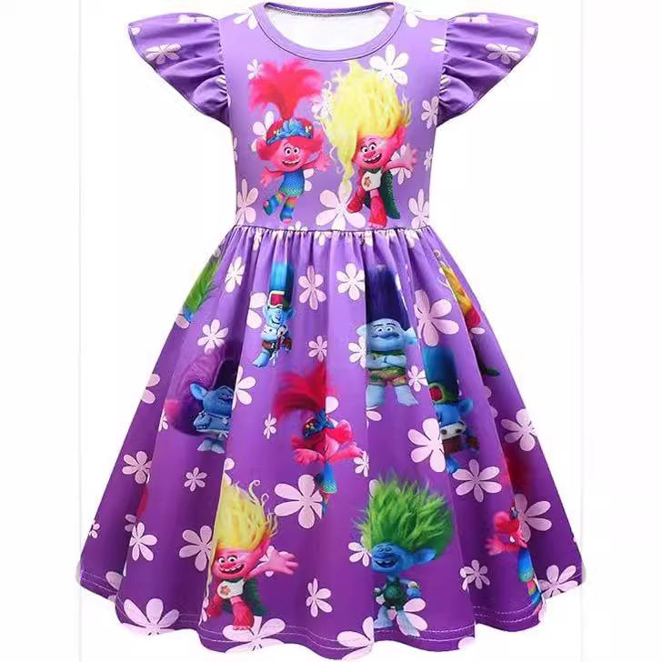 

Сукня Троля для дівчинки Сукня з рукавами-крильцями Модна сукня з мультяшним принтом персонажа анімаційного фільму Мила повсякденна сукня 120 фіолетовий