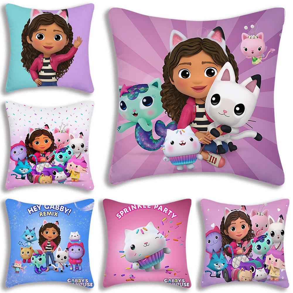 Cartoon Gabbys Kawaii Pillow Covers Cartoon Sofa Decorative Home Doublesided Printing Short Plush Cute Cushion Cover