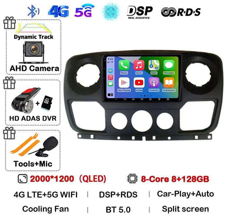 Android 14 Auto Carplay Car Radio For Renault Master Nissan NV400 Opel Movano 2010-2021 Multimedia Video Player GPS Wifi+4G QLED