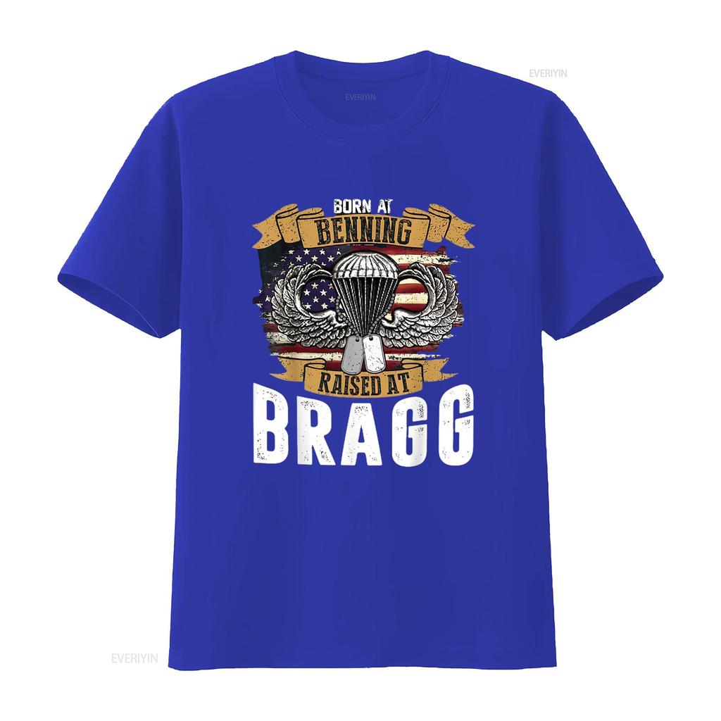 Mens Born At Ft Benning Raised Fort Bragg Airborne Veterans T Shirt Black X Large vintage Washed Comfortable homme fashion