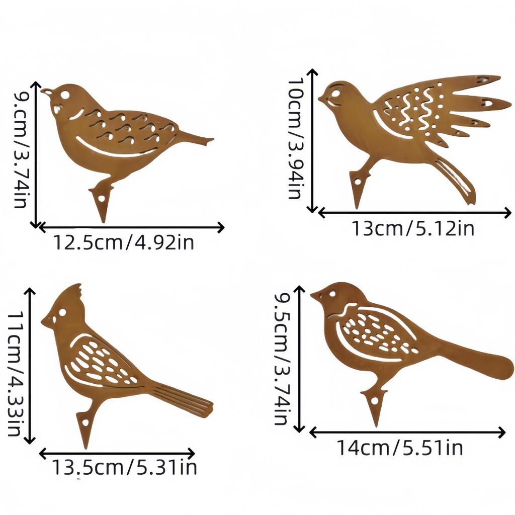 Retro Rusted Iron Garden Ornament: Four Little Birds Silhouette