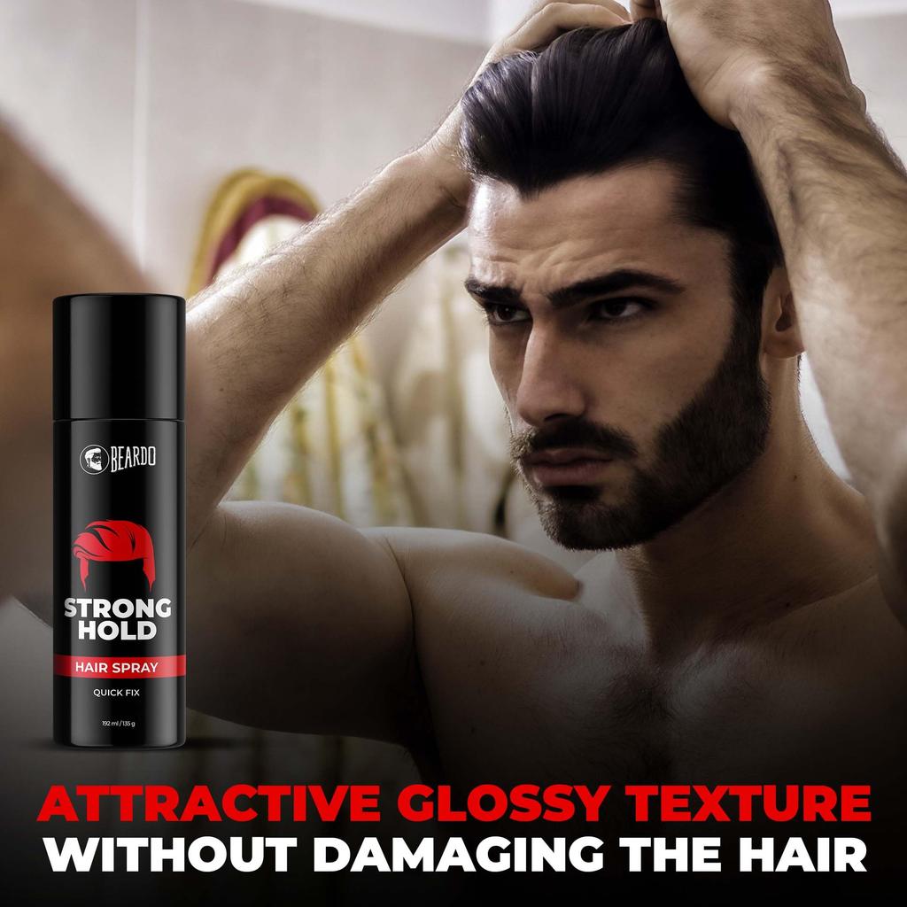 BEARDO Strong Hold Hair Spray, 192 Ml, Hair Spray For Men, Hair Styling, Hair Setting Spray, Hair Fixing Spray, Strong Hold, Natural Shine, Pack of