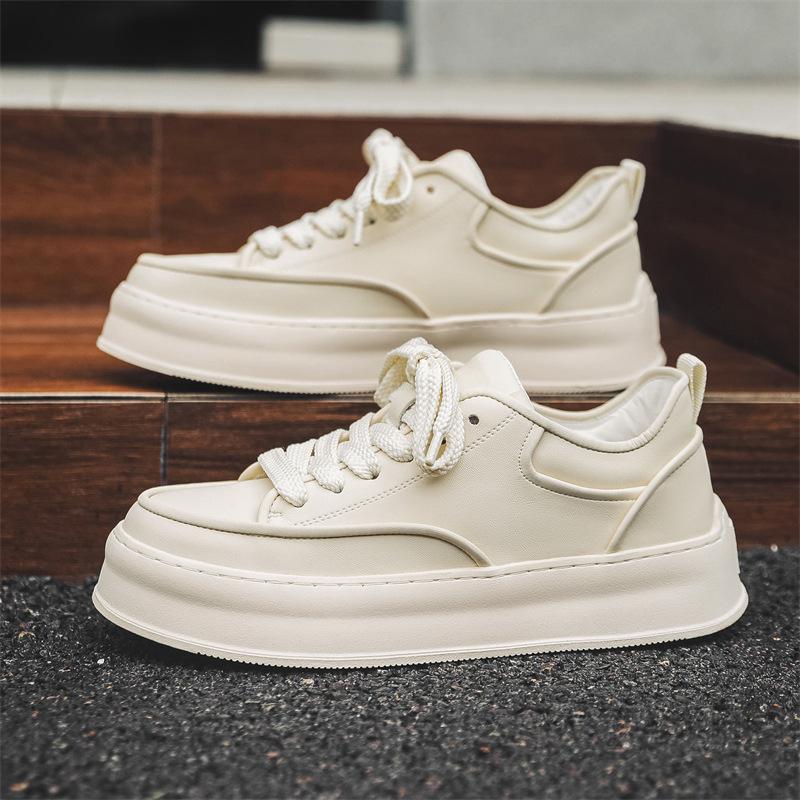 Korean Style Men Casual Flats Platform Shoes Lace-up White Original Leather Oxfords Shoe Youth Street Sneakers Trendy Footwear