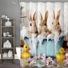 Cute Easter Bunny Shower Curtain, Bath Yellow Duck Floral Bathroom Decorative Shower Curtain, Waterproof Shower Curtain with Hoo