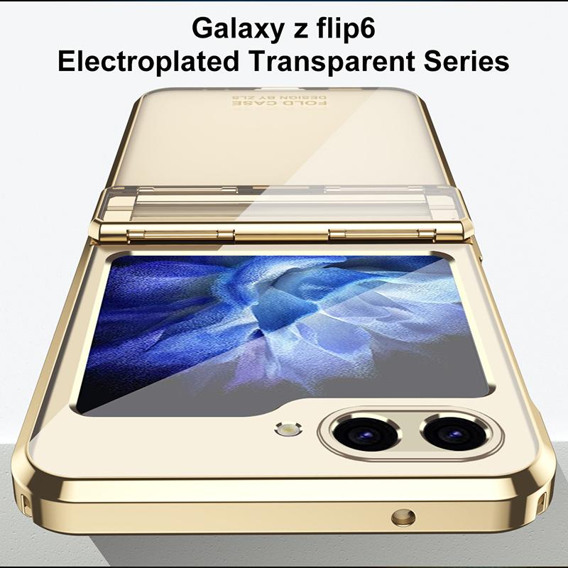 Luxury Clear Plating Case For Samsung Galaxy Z Flip 6 5G ZFlip6 Flip6 Protection Folding Shockproof Hard Plastic Phone Cover