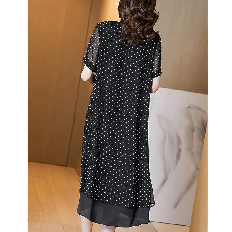 Summer Simple Style Light Mature Style Round Neck Polka Dot French Loose Relaxed Short Sleeve Celebrity Foreigner Dress