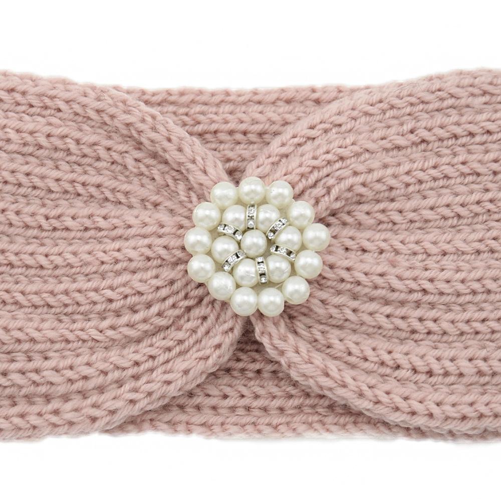 Sweet Elegant Pearls Knitting Cross Knot Headband For Women Autumn Winter Warm Ear Warmers Wide Headwrap Makeup Hair Accessories