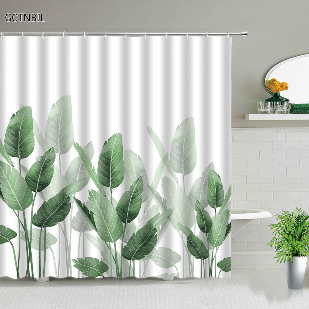 

Tropical Palm Leaves Shower Curtain Set Green Plant Leaves Leaf Pumpkin Red Truck Halloween Christmas Decor Bathroom Curtains 120x180cm-47x70in