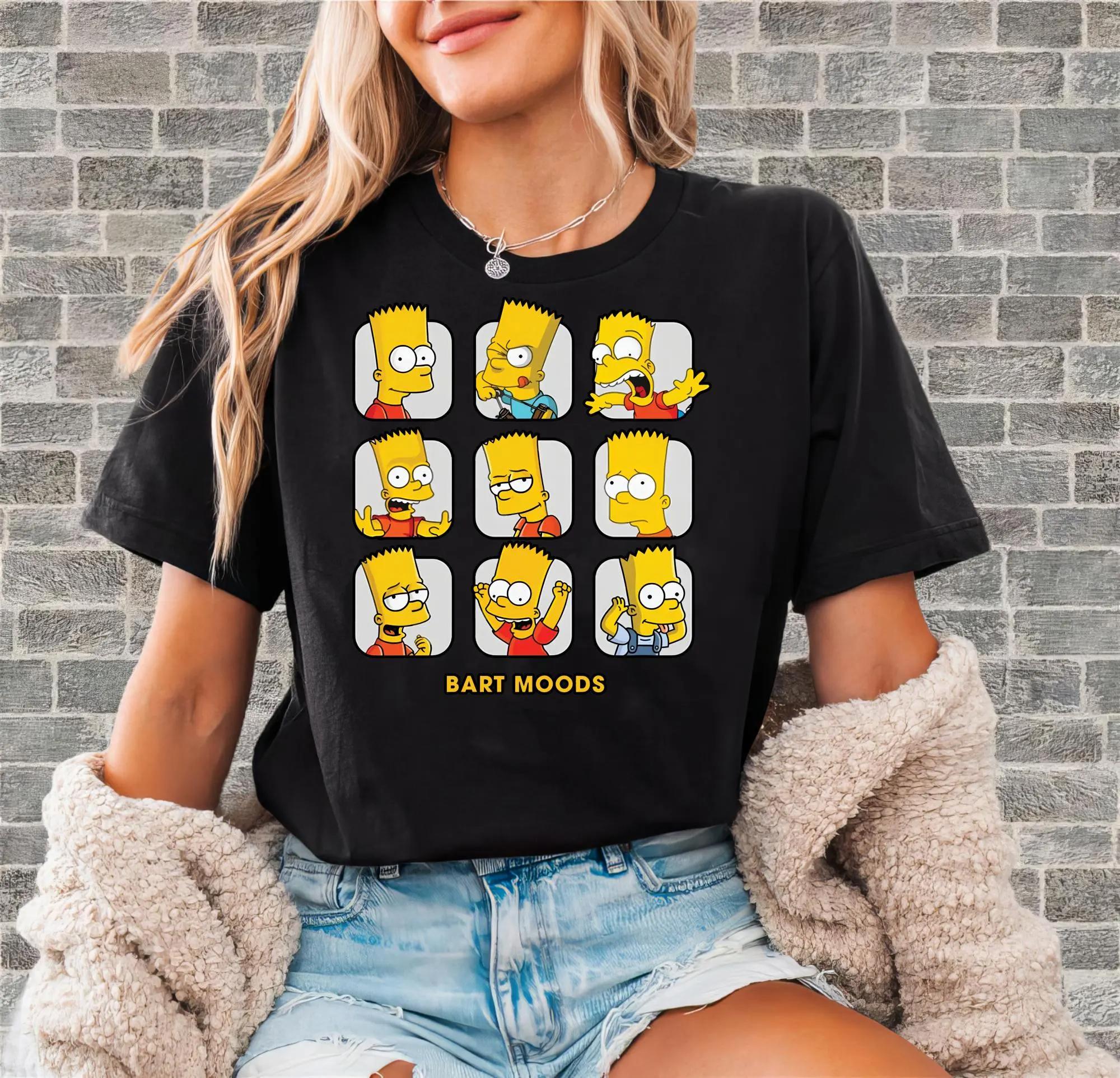 Womens The Simpsons Series Hero Bart Simpson Moods Poster Tshirt Cotton Short Sleeve Unisex Streetwear Oversized Loose Casual S