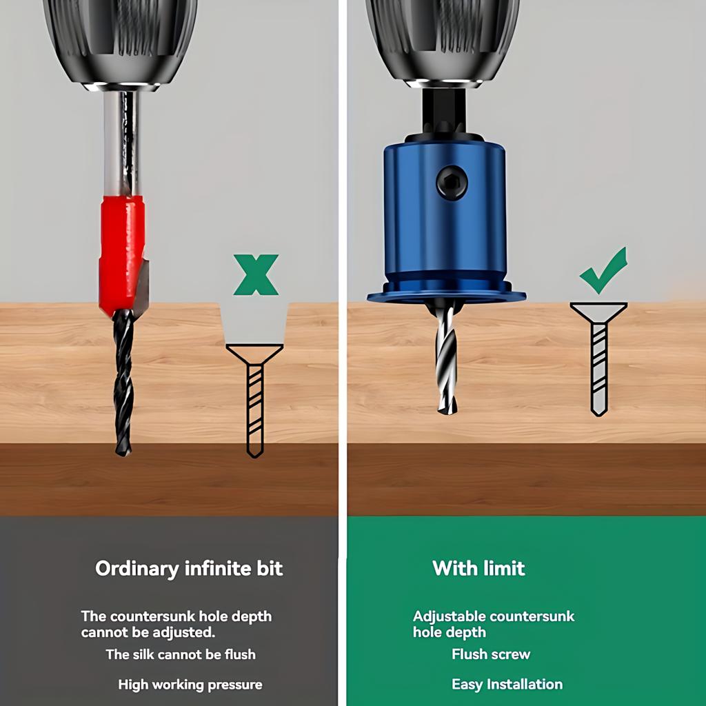 Countersunk Drill Bit with Alloy Core Limiter, Countersink Drill Router Bit, Woodworking Tool for Drilling Pilot Holes In Wood