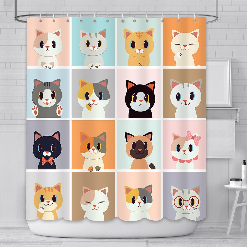 Kolorowa kwadratowa zasłona prysznicowa z motywem zwierzęcym psa, 180 x 180 cm, trwała zasłona prysznicowa do łazienki, dekoracja domu z 12 haczykami