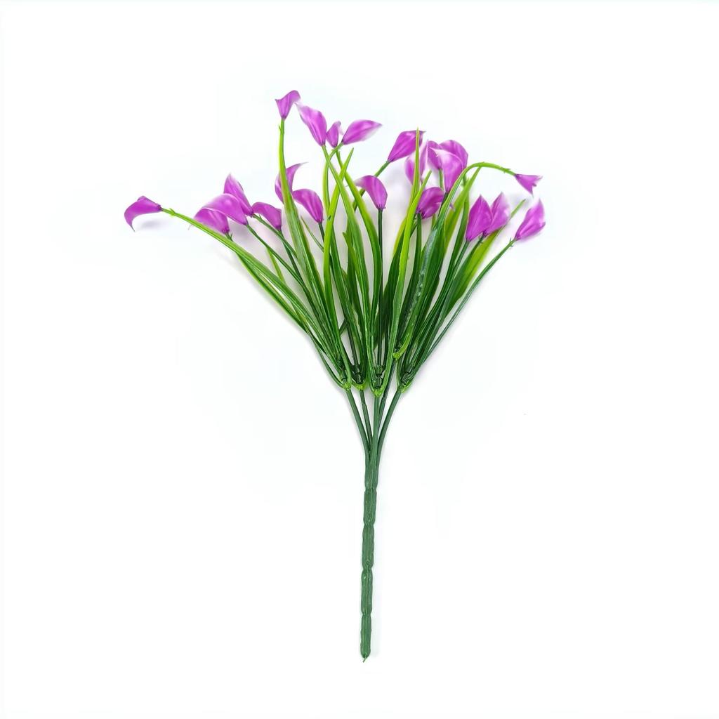 UV-Resistant Fake Calla Lily Bouquet, 5-Prong Spring Grass, for Weddings and Hotel Decor