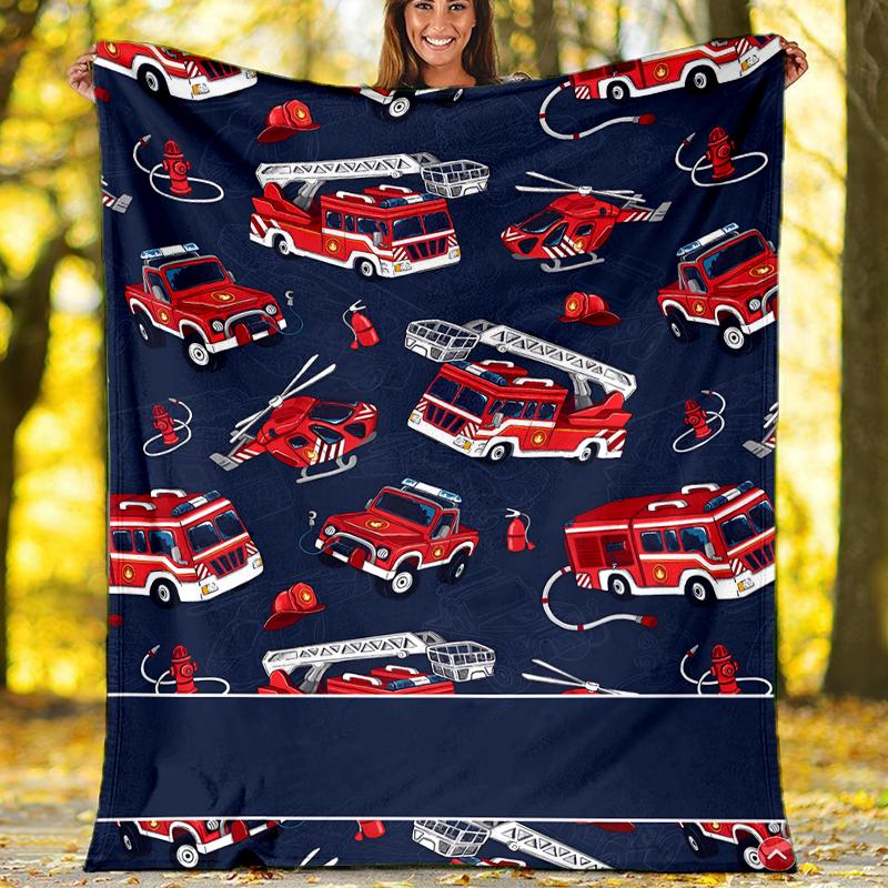 fire truck Theme Printed Blanket - Perfect for Couch, Bed, Travel & Outdoor Use | Machine Washable, Cozy & Durable.