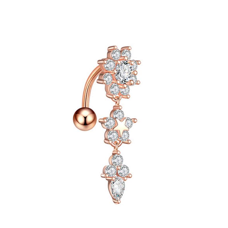 Upside Down Peach Heart Teardrop Zircon Belly Button Ring, 316 Stainless Steel Navel Jewelry