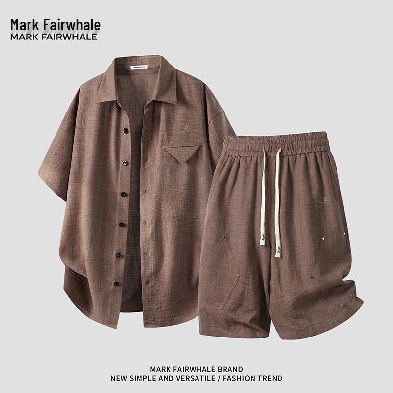 Mark Fairwhale Men s Casual Short-Sleeve Shirt & Shorts Two-Piece Set XL