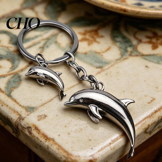 Animal Keychain Pendant Zinc Alloy Dolphin Design Key Chain Easy To Hang Electroplated Metal Ring Backpack Car Accessory Oxidation Resistant