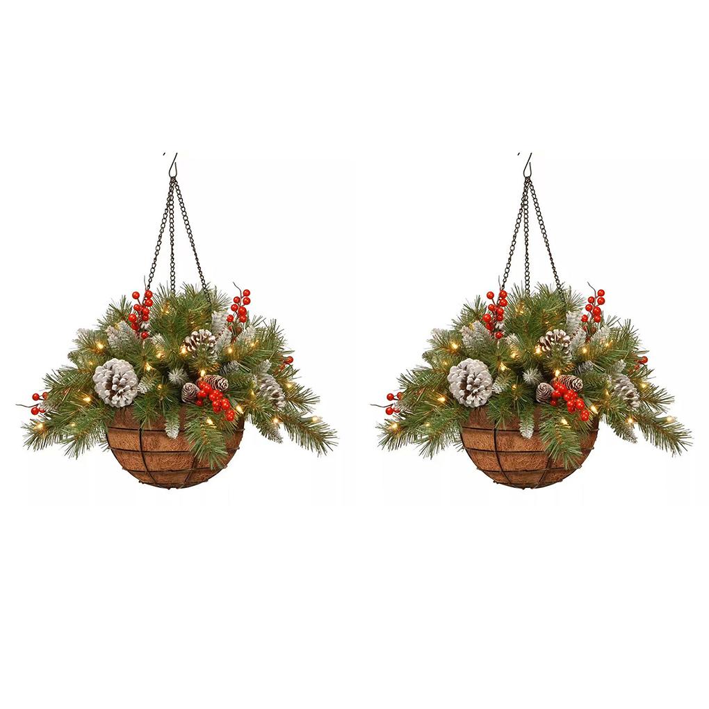 

Christmas Wreath Artificial Hanging Flower Basket Garland with LED Light Red Berries Pine Cone Navidad Xmas Gift Home Decoration