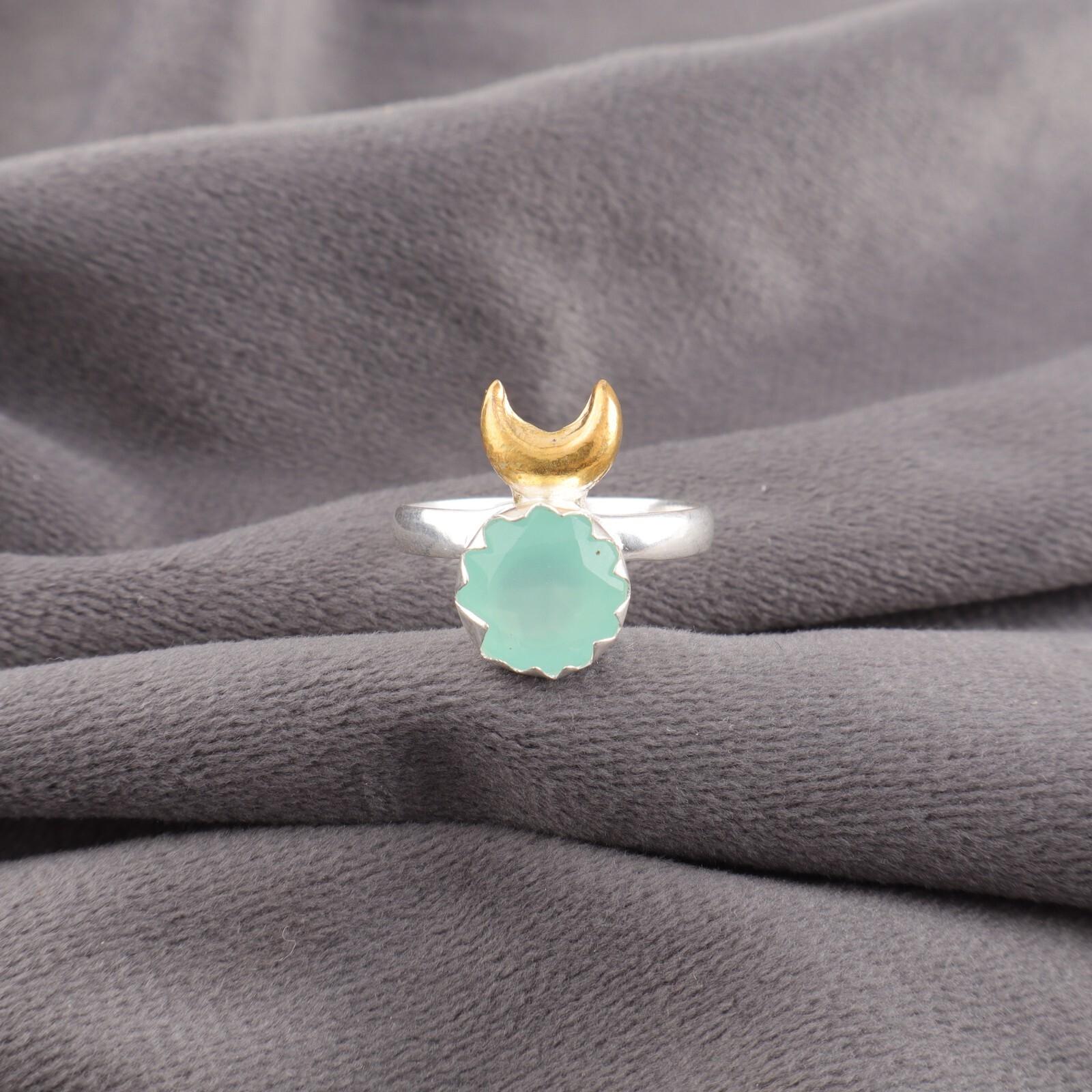 

Аква Халцедон Драгоценный Камень 925 Стерлинговое Серебро Ювелирные Изделия Кольцо Ручной Работы Для Подарка RR-58-19 6