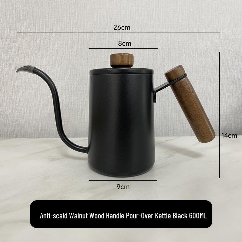 

Чайник из нержавеющей стали 304 с гусиным носом для пуровера с ручкой из орехового дерева, оборудование для капельного заваривания на открытом воздухе