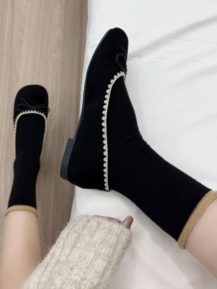 Szare Skarpetki Sezonowe Czysta Bawełna Skarpetki do Połowy Łydki Pogrubione Ciepłe Wełniane Podkolanówki Podwinięty Obszyty Ściągacz Skarpetki na Zimę