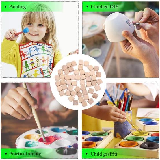 Sewroro 20pcs Wood Dice Unfinished Cube Small Square Blocks Round Cornered Blank Dice for DIY Craft Projects (Size 6)