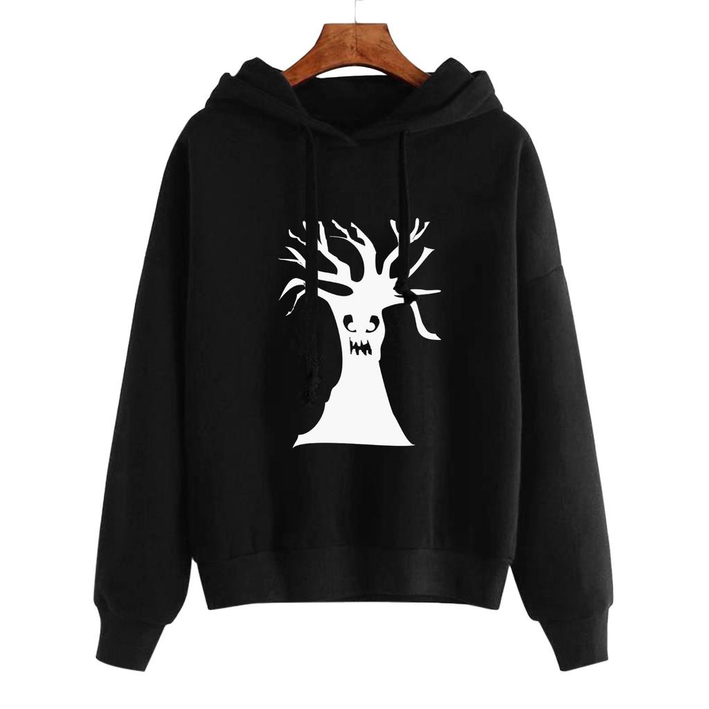 2025 Spring and Autumn New Halloween European and American Pattern Printing Hooded Long-sleeved Street Sweater Woman
