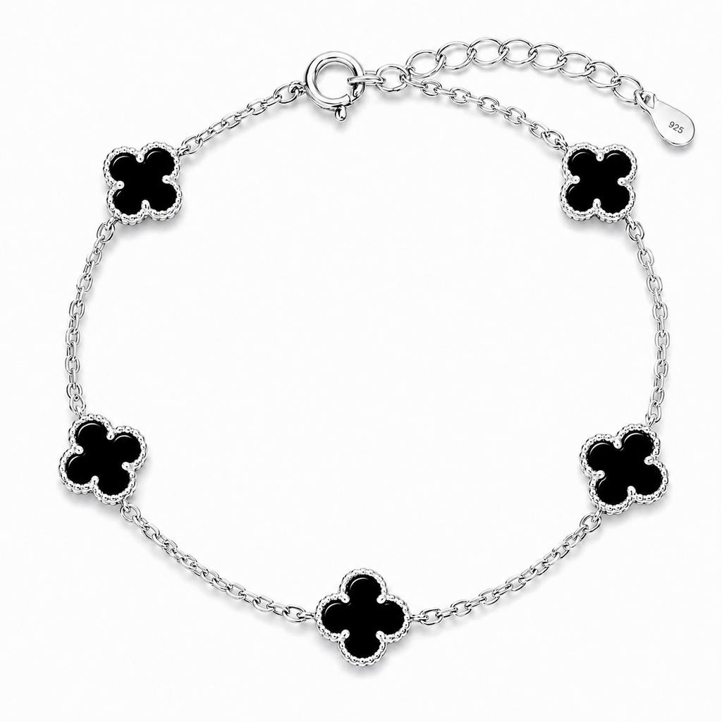 Silver Bracelet 925 Silver Women' Clover Elegant Onyx Gift
