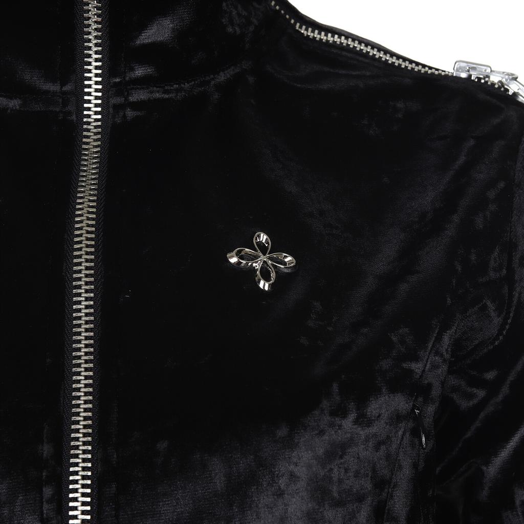 Surgery Side Zipper Velvet Crop Track Jacket Black