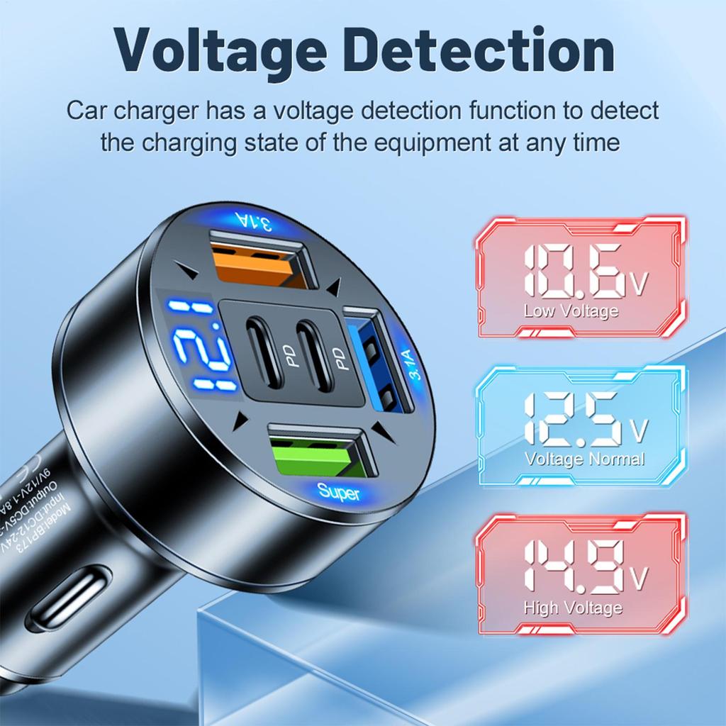 Car Charger Fast Charging 100W 3 USB 2PD Port Adapter with Digital Display Power and Start System Charger Electrical Devices