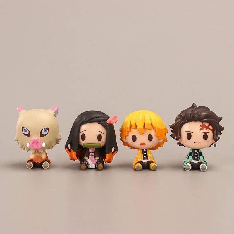 Japan Anime Q Version Figurine Tanjiro Nezuko Zenitsu Inosuke Mini Collectible Toy Cute Cartoon Desk Decor Gift
